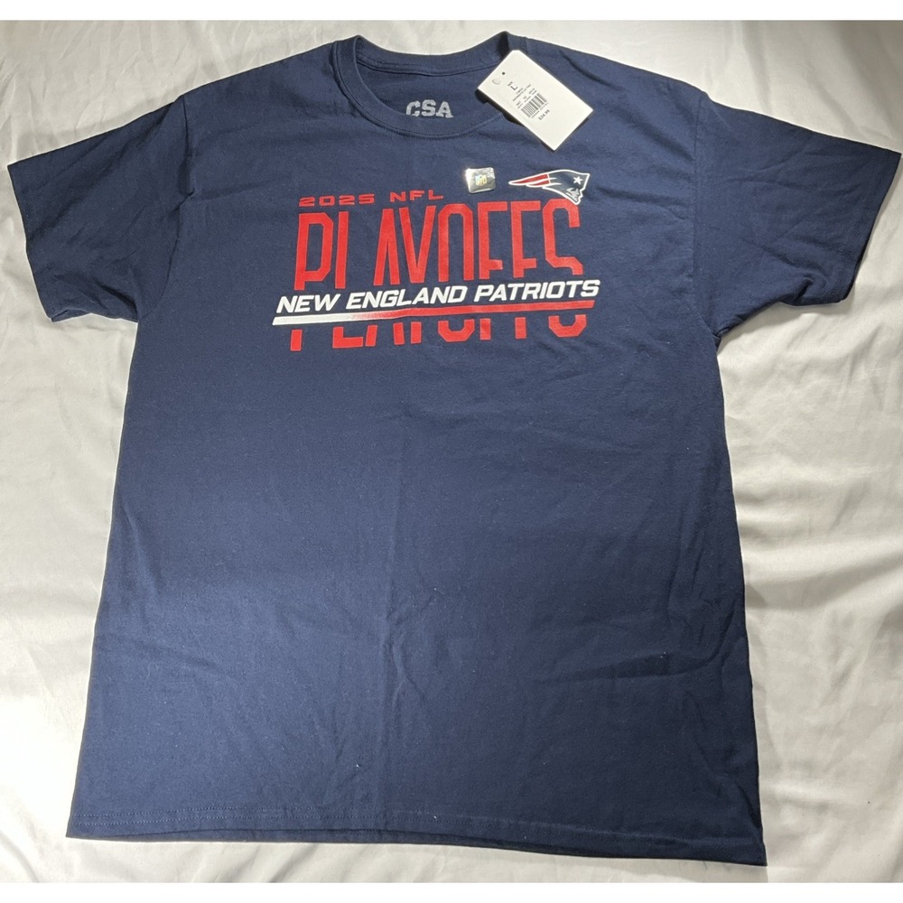 NFL Football 2025 Playoffs New England Patriots Blue Graphic Shirt Men's Large